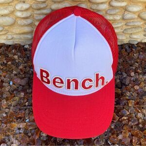 NWT New Bench Settleup Red/White Logo Mesh Baseball Cap Adjustable Snap Back